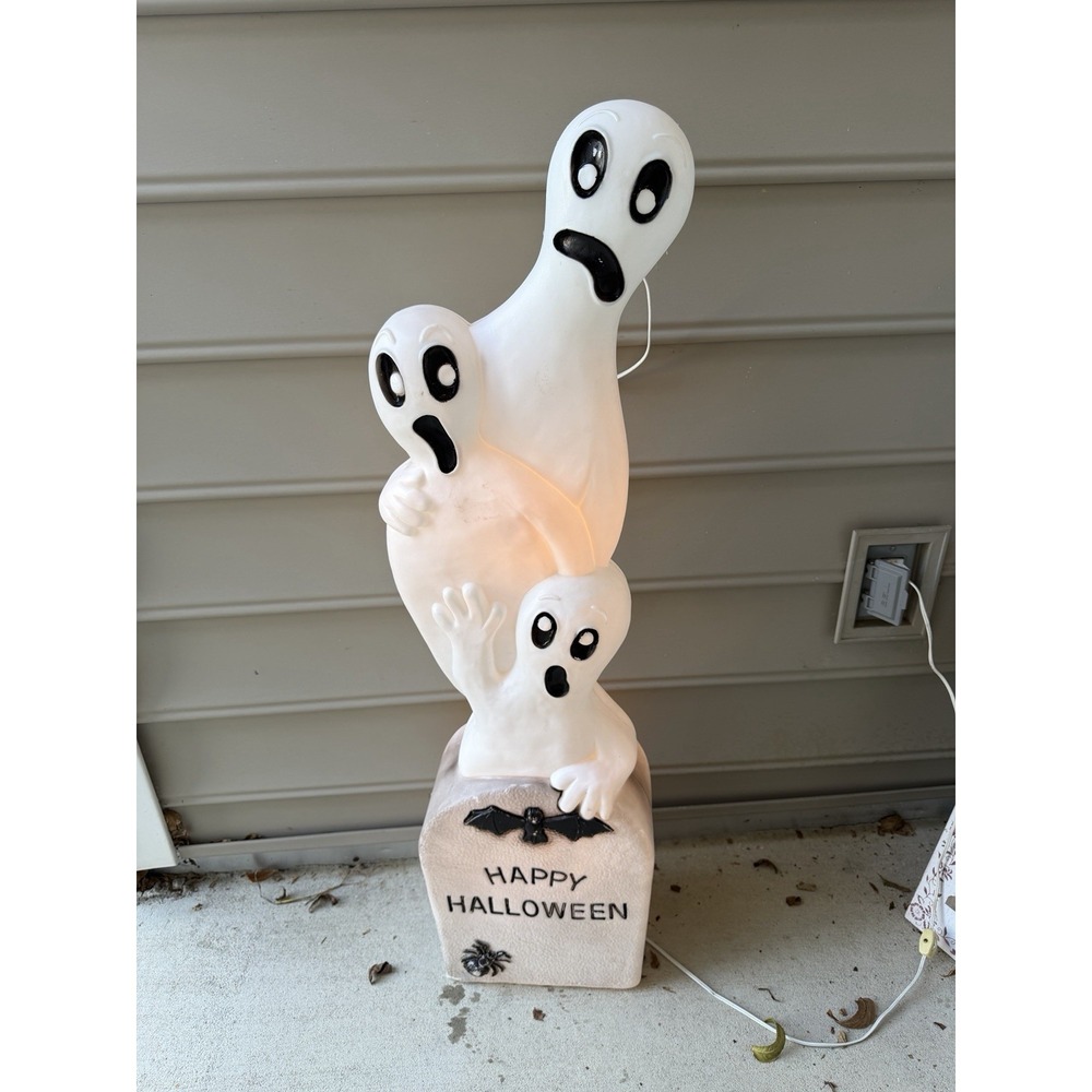 1995 40" Union Products Ghosts Tombstone Lighted Blow Mold Halloween Vtg Works